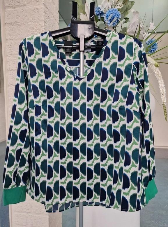 Heine Blouse Print Groen/Marine 42, Kleding | Dames, Blouses en Tunieken, Zo goed als nieuw, Maat 42/44 (L), Groen, Ophalen of Verzenden