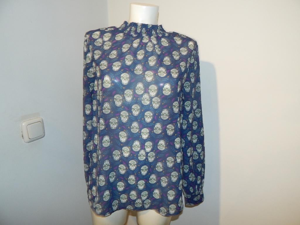 POM Amterdam luchtige blouse top aparte print koel blauw40