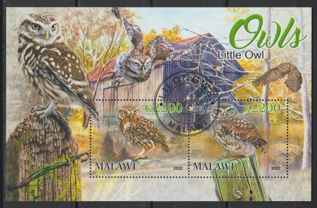 VOGELS = UILEN = Mooi bl. v MALAWI-GB-014, Verzenden, Gestempeld, Dier of Natuur