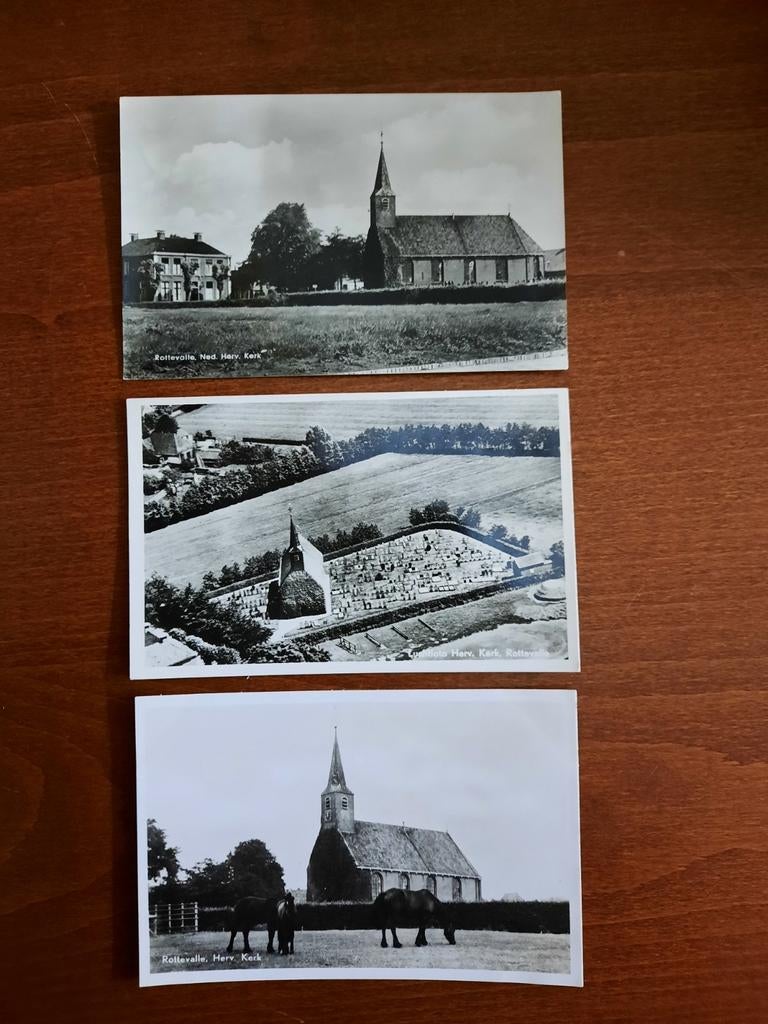 Rottevalle (fr), 3 ansichtkaarten herv. kerk, Ophalen of Verzenden, 1940 tot 1960, Ongelopen, Friesland