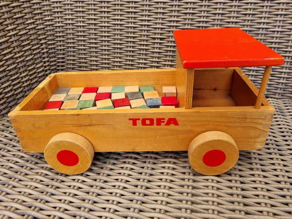 Antiek houten TOFA blokkenkar vrachtauto met blokken, Ophalen of Verzenden