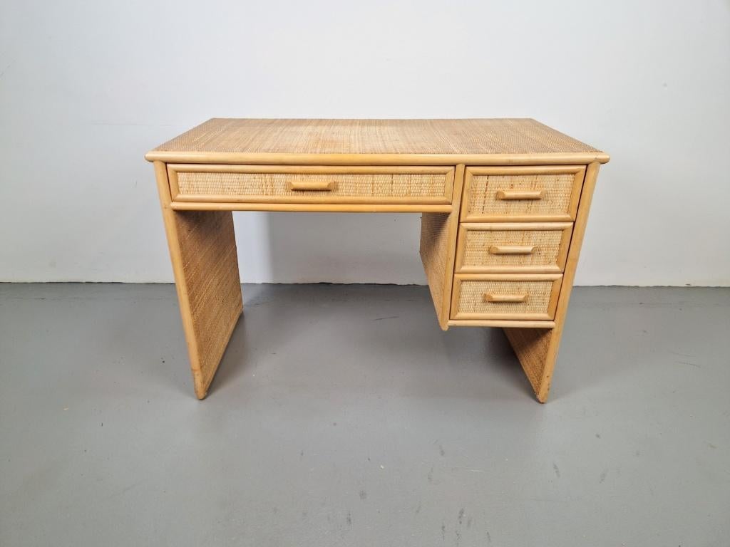 Vintage Bureau bamboe rotan bohemien lades Frankrijk ´70  , Ophalen, N, N, N