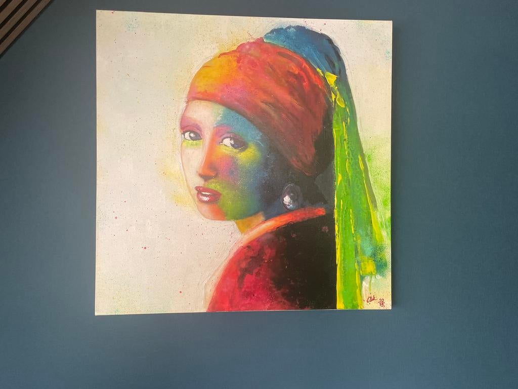 Modern Pop Art Meisje met de Parel Schilderij, Ophalen of Verzenden