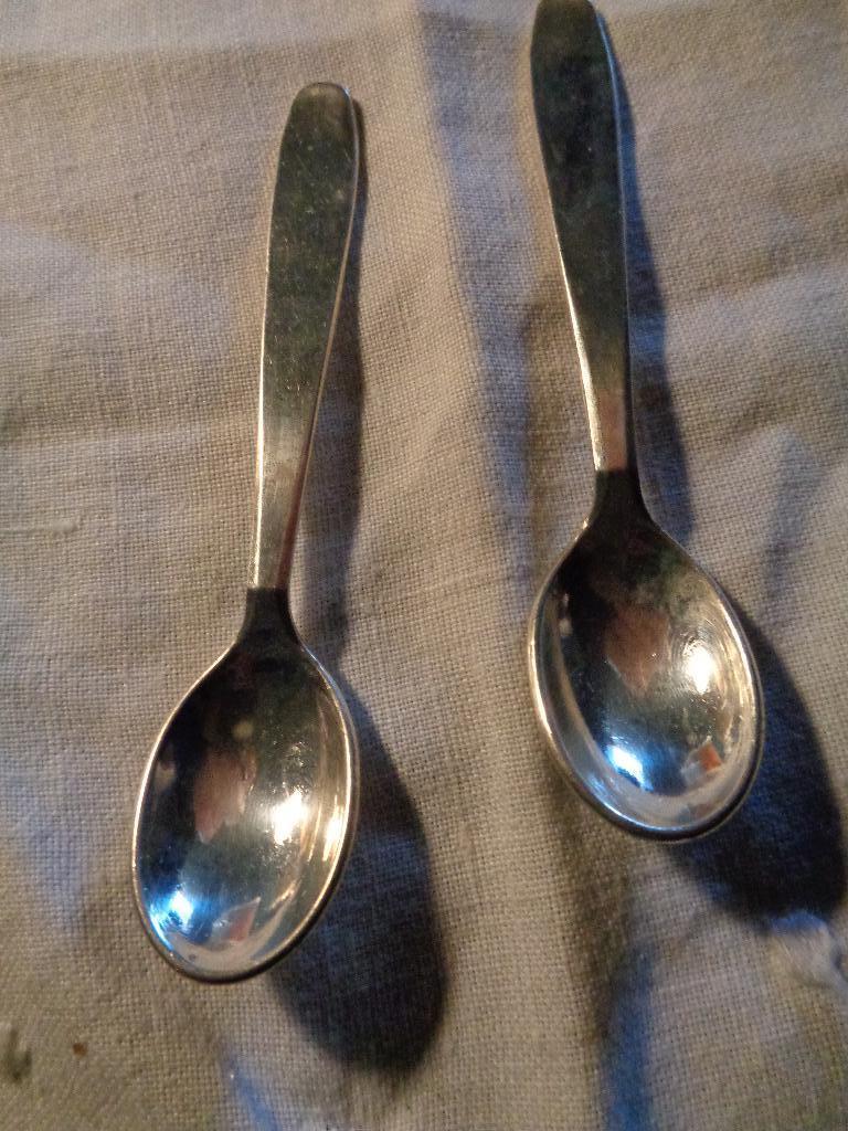 2 verzilvede mosterd lepeltjes gemer N 100, Antiek en Kunst, Ophalen of Verzenden