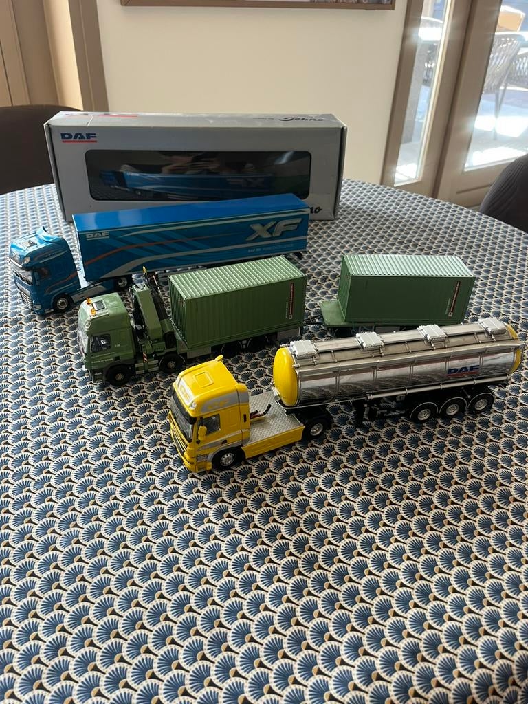 3x DAF vrachtwagen schaalmodel, Ophalen of Verzenden, Gebruikt, Bus of Vrachtwagen, Tekno