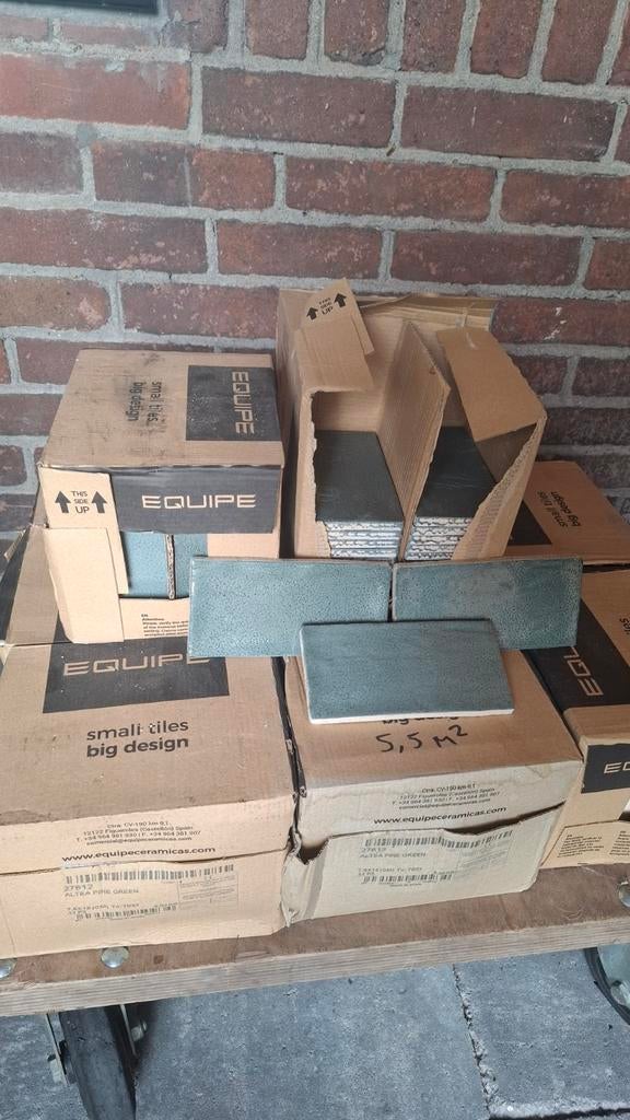 Groen/Grijze wandtegeltjes 7,5x15cm, nog 5,5 m2, Ophalen, Nieuw, Minder dan 20 cm, Wandtegels