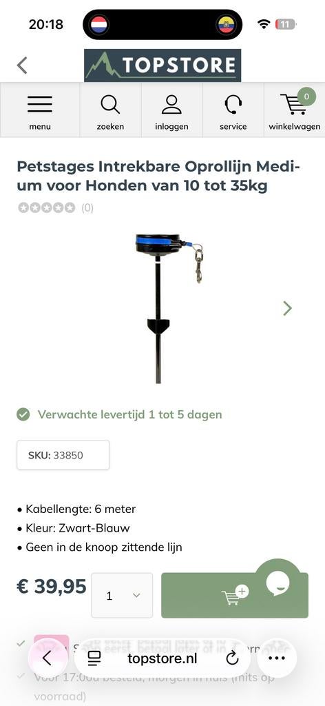 Uitrekbare Oprollijn voor honden, Ophalen of Verzenden, Nieuw