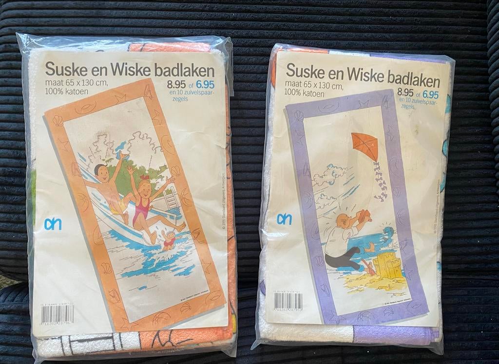 Vintage Suske en Wiske badlakens Albert Heijn, Ophalen of Verzenden, Suske en Wiske, Nieuw, Gebruiksvoorwerp