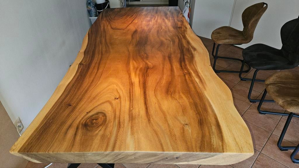 Suar eettafel 254 x 100 x 8 met spinpoot, Doe-het-zelf en Verbouw, Hout en Planken, Ophalen, Overige typen, Zo goed als nieuw