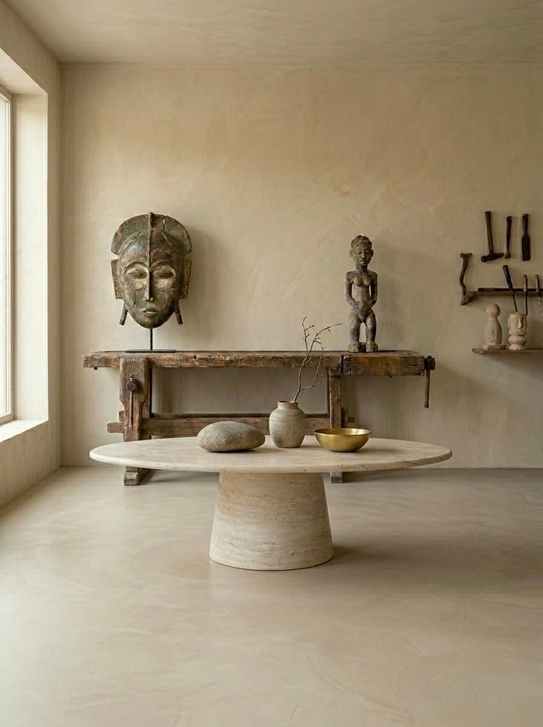 Minimalistische Travertin Salontafel uit Italië, Ophalen of Verzenden