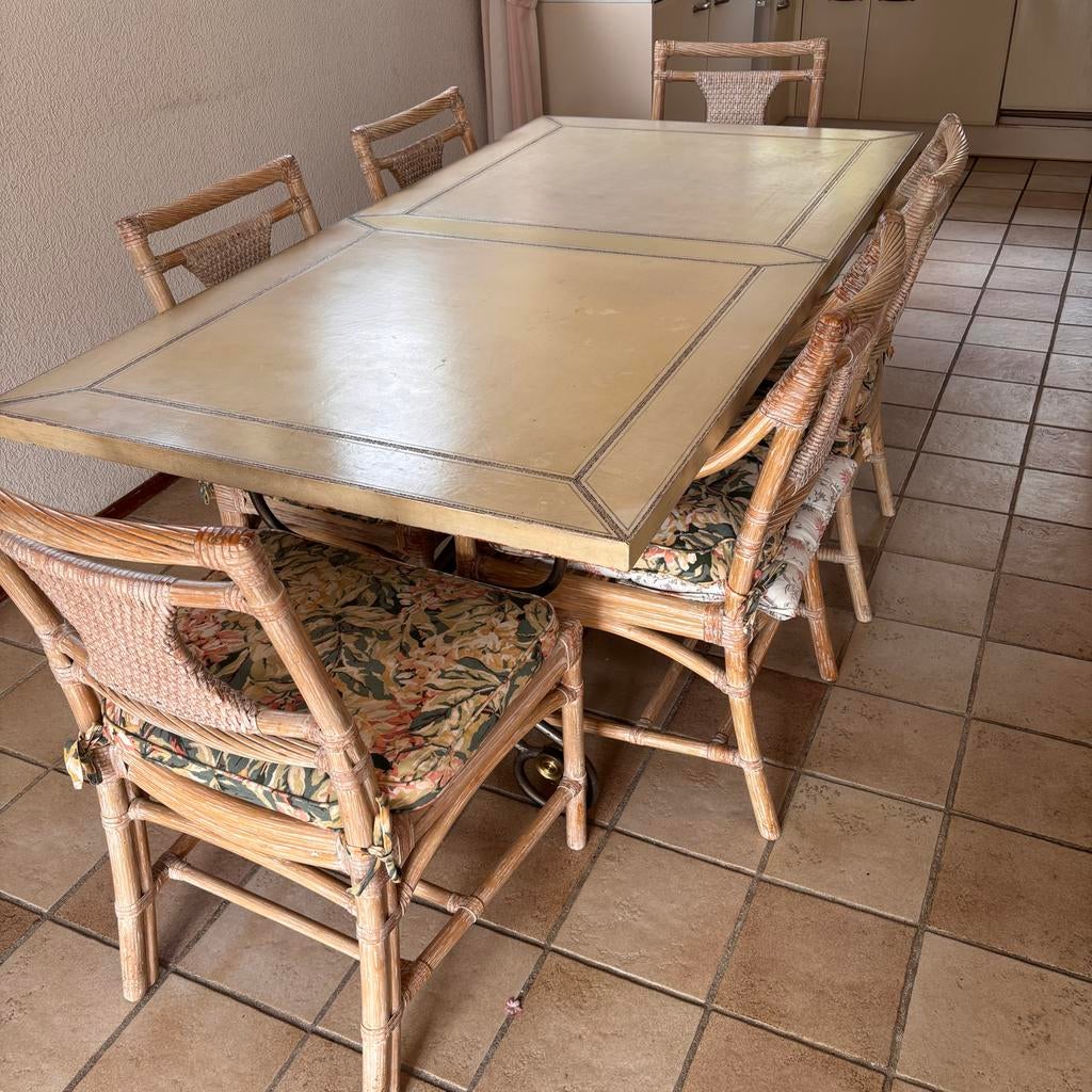 Eettafel met 6 stoelen, Ophalen, Gebruikt, Overige materialen, 50 tot 100 cm