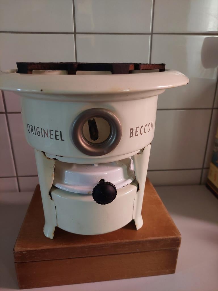 Origineel Beccon petroleumstel 1 pits met lont, Antiek en Kunst, Antiek | Emaille, Ophalen of Verzenden