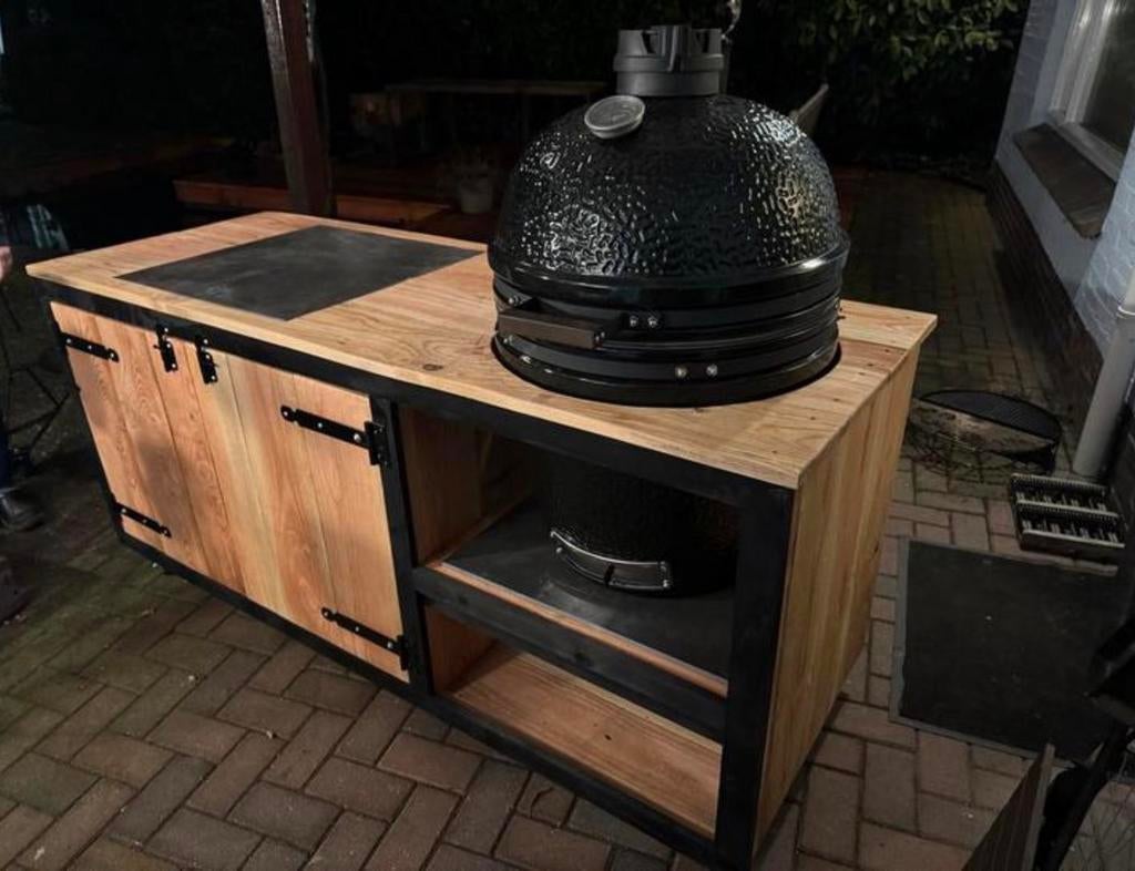 Handgemaakte buitenkeuken met zwenkwielen L90cm B75cm H85cm, Ophalen, Gebruikt, Houtskool, Vrijstaand