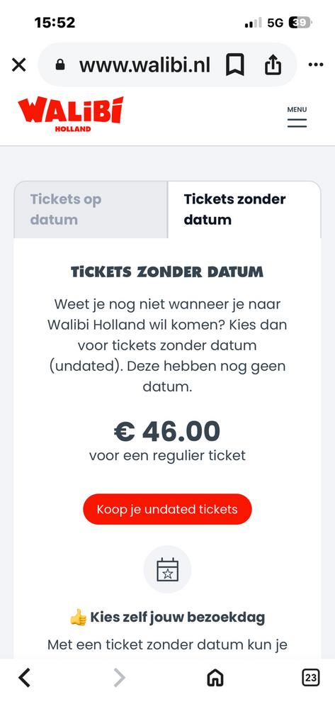 Walibi Holland, Twee personen, Ticket of Toegangskaart