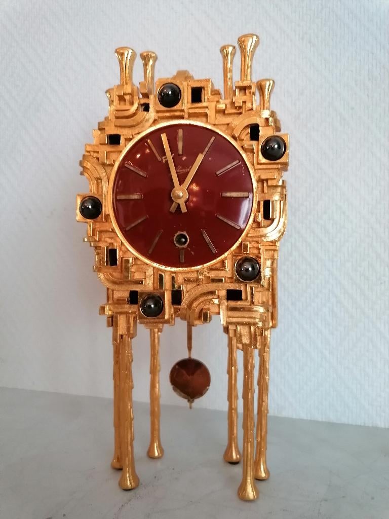 bronze vergulde stijl zuiver brutalisme klok, Ophalen