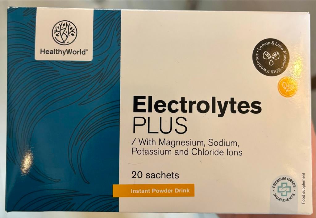 HealthyWorld Electrolytes PLUS - 20 zakjes (citroen/limoen), Sport en Fitness, Ophalen, Zo goed als nieuw, Overige typen