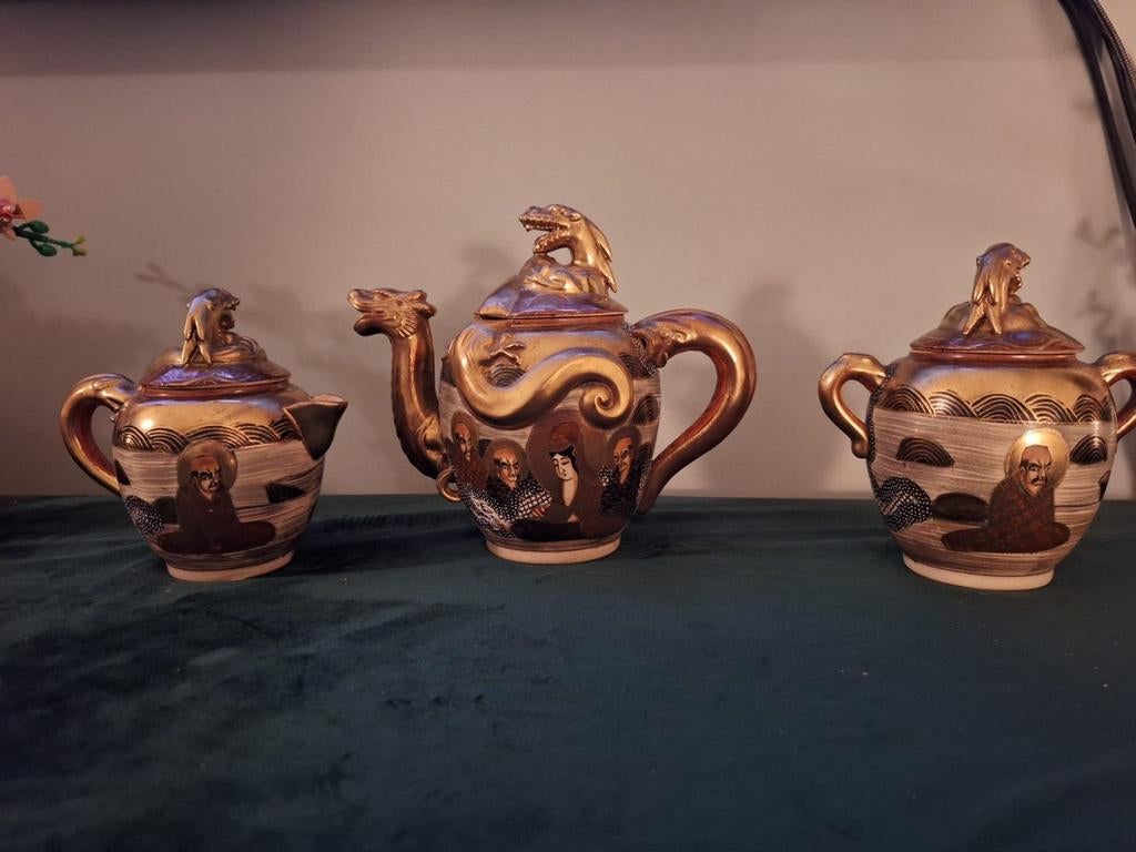 Vintage Japanse Satsuma porseleinen theeset Dragonware, Ophalen of Verzenden