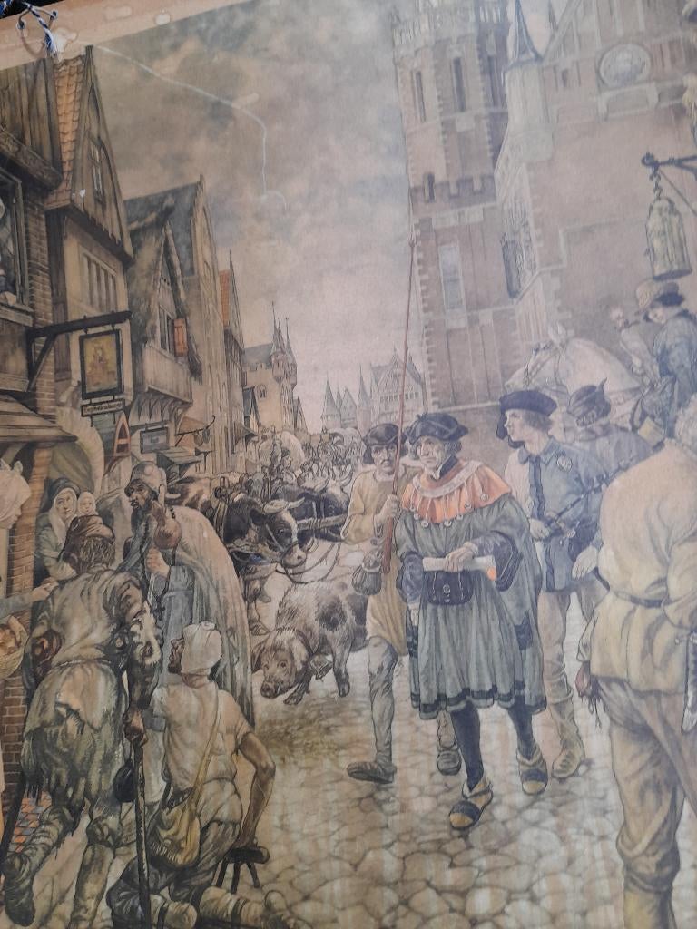 Oude prent middeleeuwen, Ophalen, Voor 1940, Gebruikt