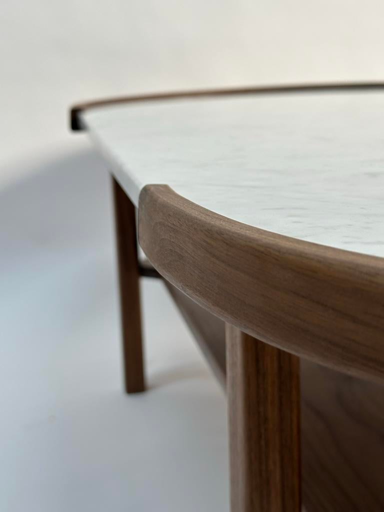 Walnoot & Marmer Salontafel, Huis en Inrichting, Tafels | Sidetables, 100 tot 150 cm, Ophalen of Verzenden, Zo goed als nieuw