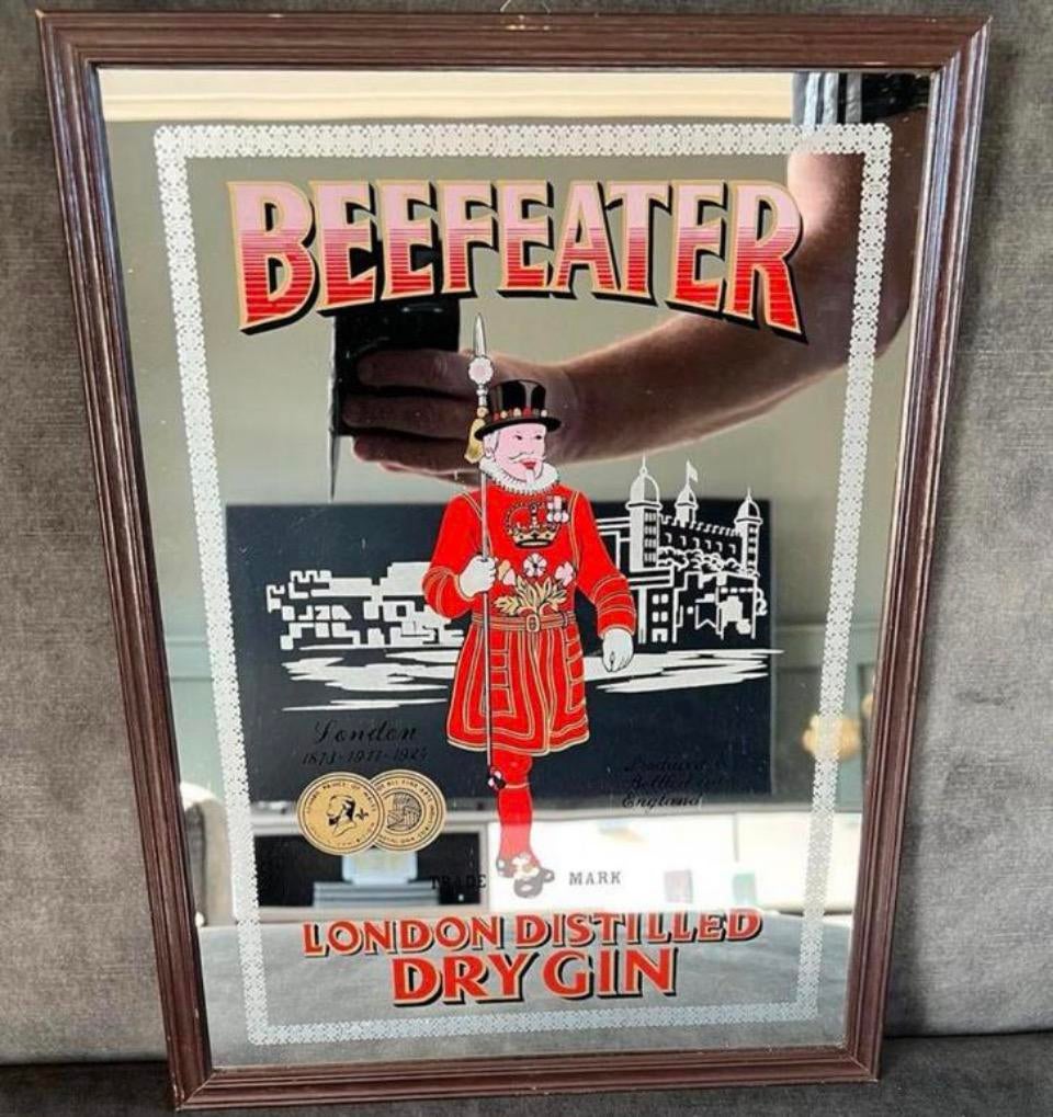 Vintage spiegel Beefeater Dry Gin Londen, Ophalen of Verzenden, Rechthoekig, Minder dan 50 cm