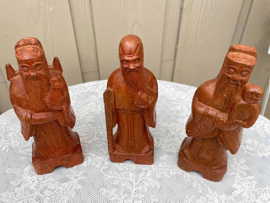 Set van 3 Houten Chinese Wijzen Beeldjes, Ophalen of Verzenden