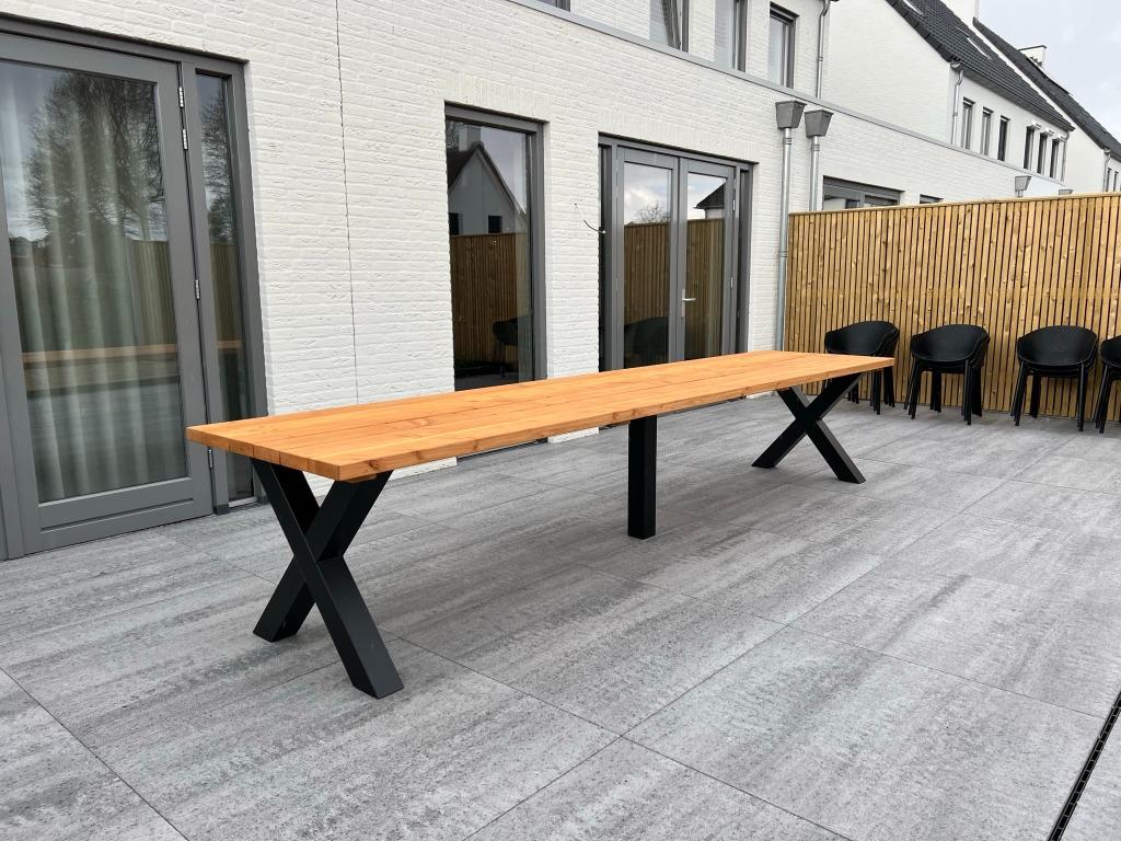 Moderne Tuintafel Douglas + Stalen poten | X Poot | DuuMaa, Ophalen of Verzenden, Nieuw, Rechthoekig, Hout