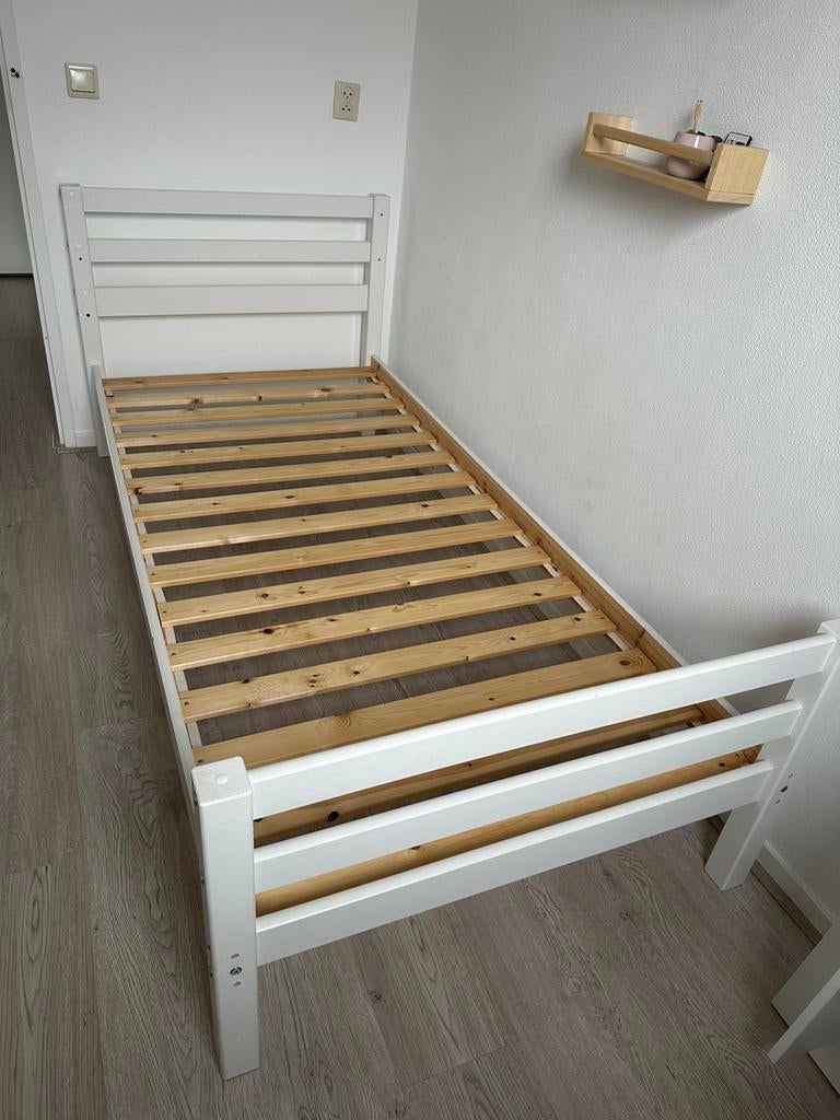 Houten Tiener/kinderbed 90x200, Ophalen, 90 cm, Eenpersoons, Wit
