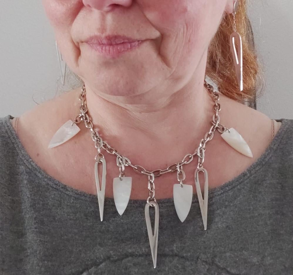 Statement sterling zilveren ketting parel moer hangers, Sieraden, Tassen en Uiterlijk, Verzenden, Nieuw, Verstelbaar, Zilver
