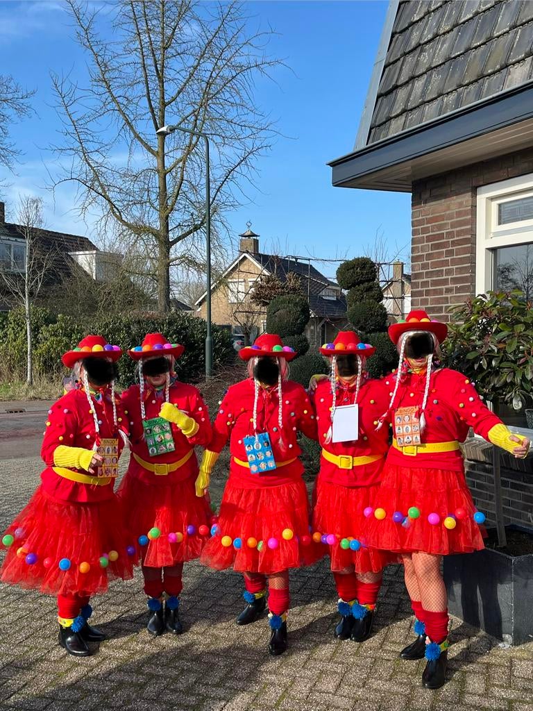 Rode dames kleding met ballen 7x, Ophalen, Carnaval, Maat 46/48 (XL) of groter, Zo goed als nieuw