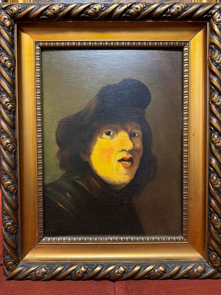 Oude man met hoed - Olieverf op hout, Antiek en Kunst, Kunst | Schilderijen | Klassiek, Ophalen