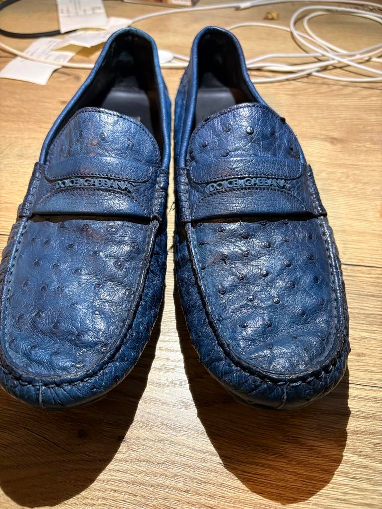 Dolce & Gabbana Loafers Blauw Struisvogel Maat 43, Ophalen of Verzenden, Zo goed als nieuw, Blauw, Loafers