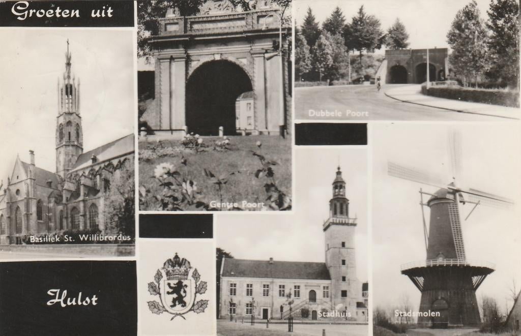 HULST Basiliek Poort Stadhuis Molen Groeten, Verzenden, 1960 tot 1980, Gelopen, Zeeland