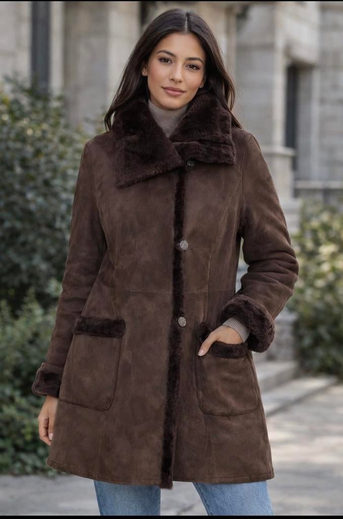 ARMA 100% ECHT LAMMY MANTEL WINTERJAS BRUINE LAMMYCOAT 40, Ophalen of Verzenden, Zo goed als nieuw, Maat 38/40 (M), Bruin