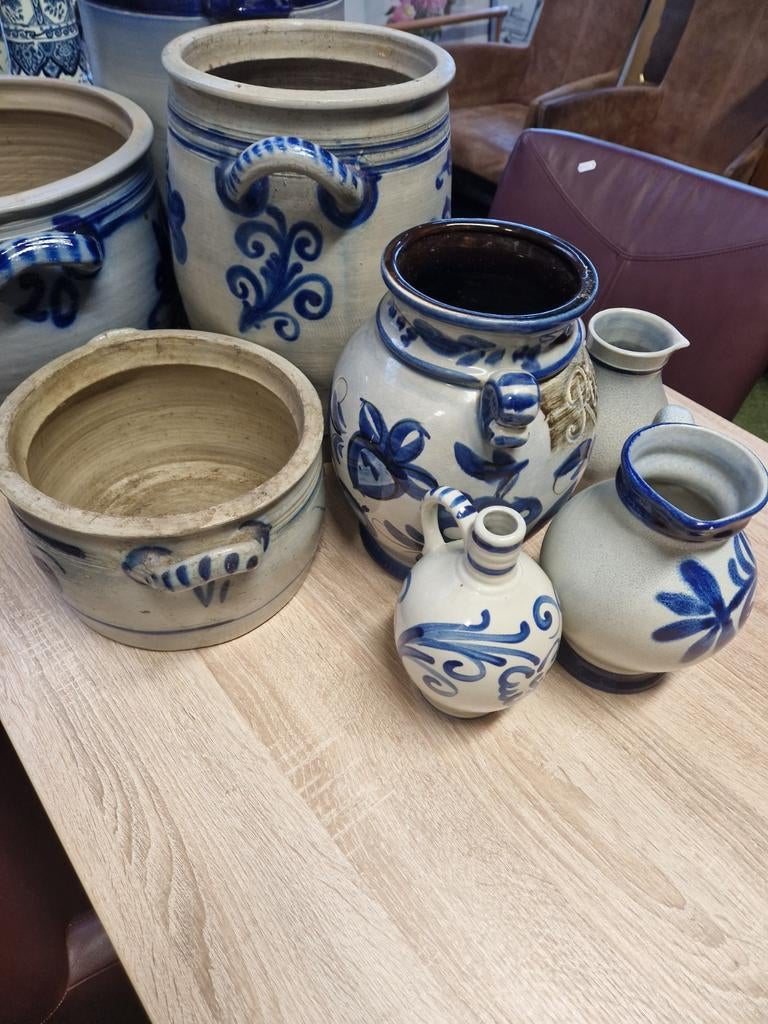 Grote Set Keulse Potten & Kruiken | Blauw Decor, Antiek en Kunst, Antiek | Keramiek en Aardewerk, Ophalen of Verzenden