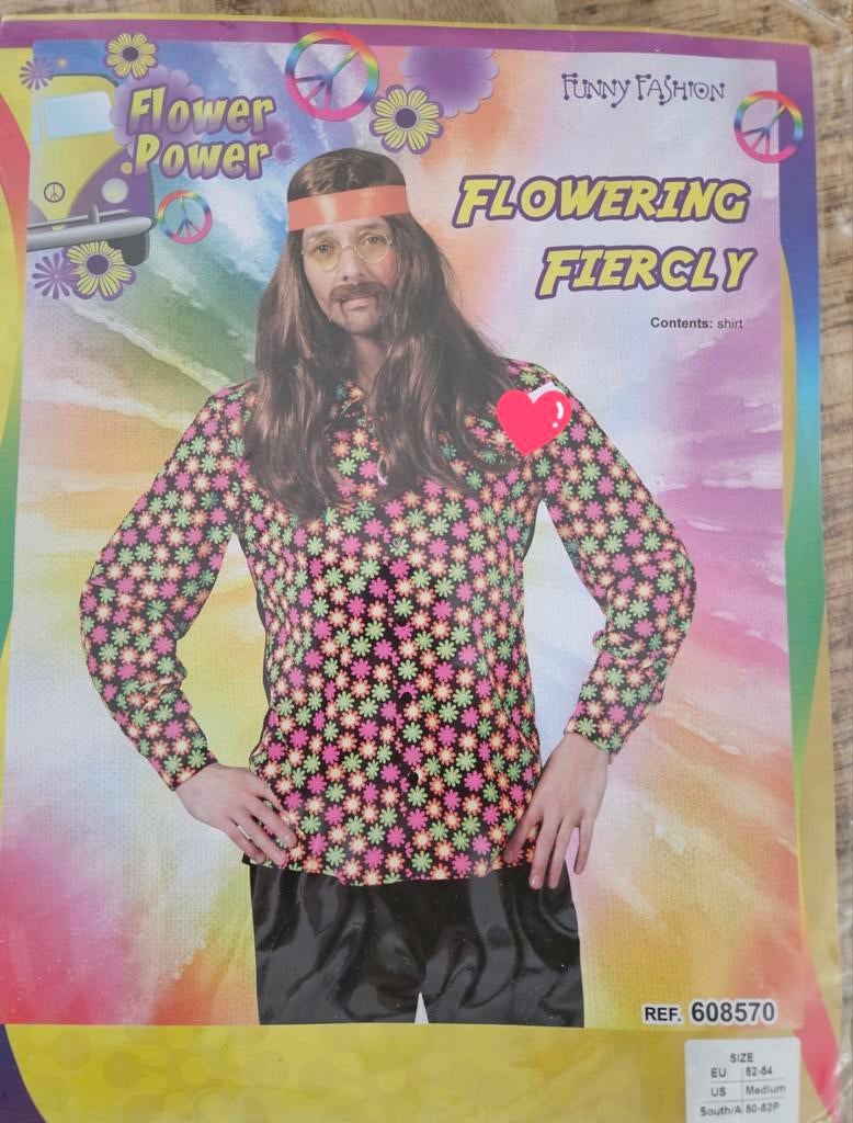 Carnavalskleding - Hippie Kostuum inclusief roze bril, Kleding | Heren, Maat 52/54 (L), Carnaval, Ophalen of Verzenden, Zo goed als nieuw