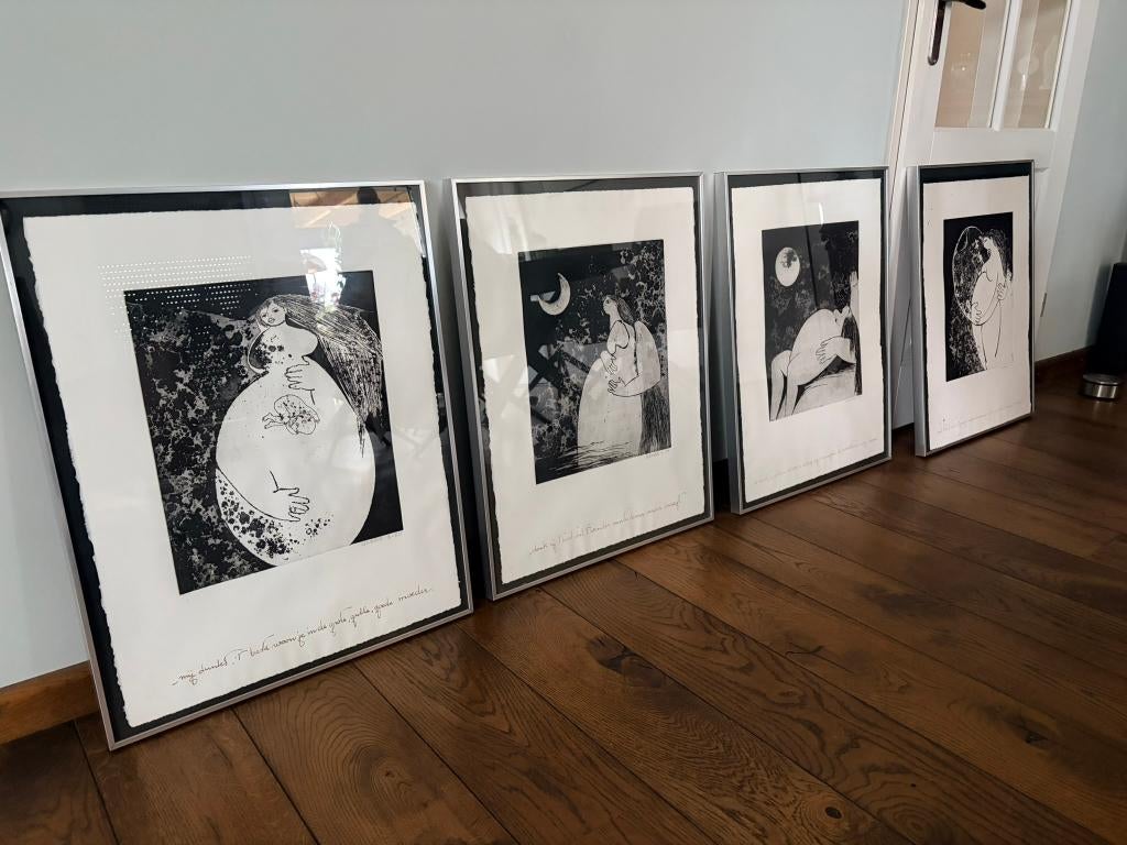 Etsen/ schilderijen van Ans Wortel, ingelijst, Antiek en Kunst, Ophalen