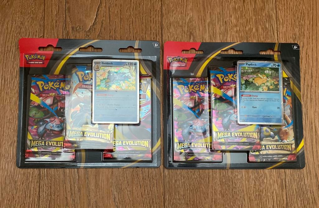 Pokémon TCG - Mega Evolution 3-Pack Blister Golduck/Psyduck, Ophalen of Verzenden, Nieuw, Foil