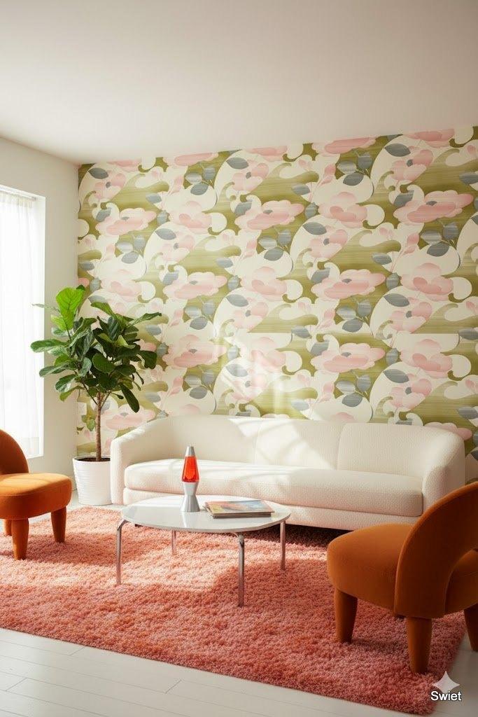 5582 vintage bloemen behang roze blauwgroen retro swiet, Verzenden, 75 m² of meer, Roze