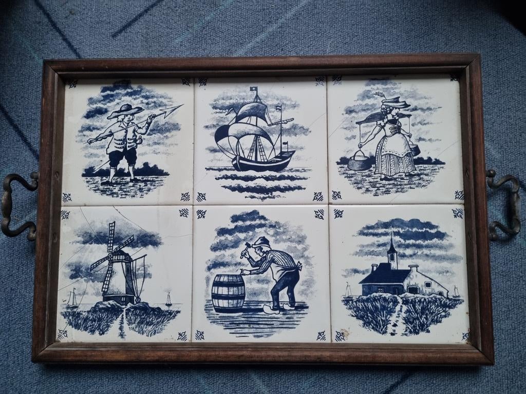 Vintage Tegel Dienblad met Hollands Tafereel, Ophalen of Verzenden