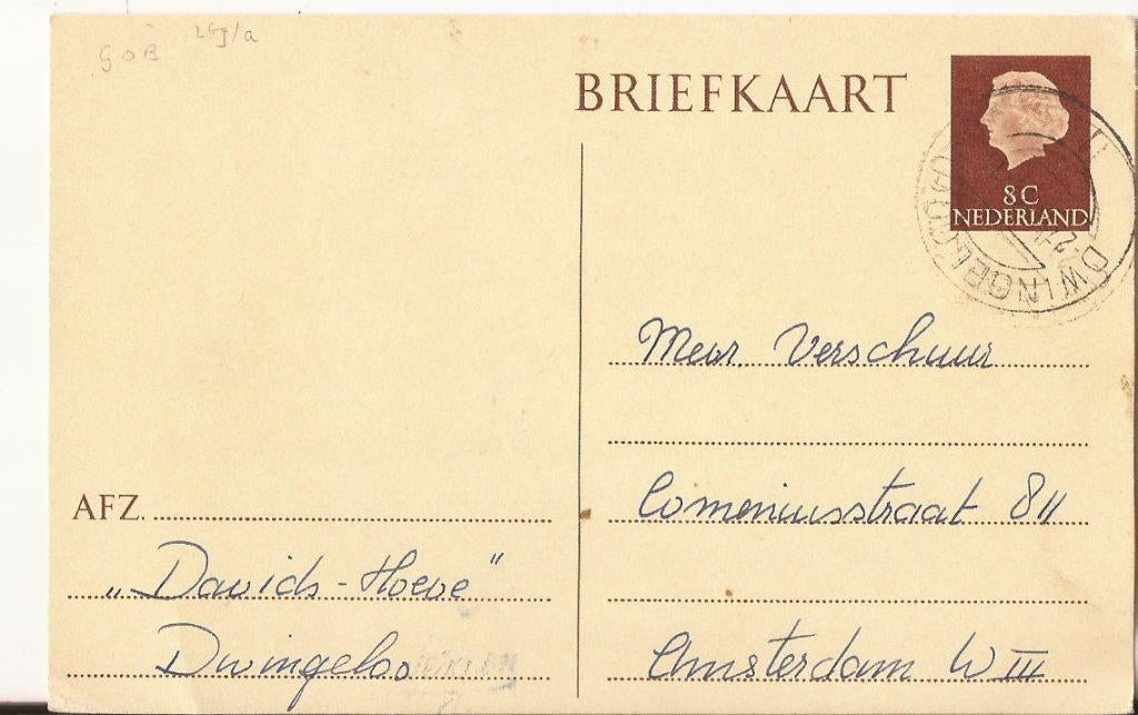 DWINGELO 1961 DAVID's HOEVE bevestiging huur 2 persoonskamer, Verzenden, 1960 tot 1980, Gelopen, Drenthe