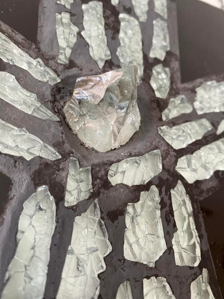 Brutalist glas in lood paneel met kristal, Gebruikt, Onbekend, Ophalen of Verzenden, Onbekend