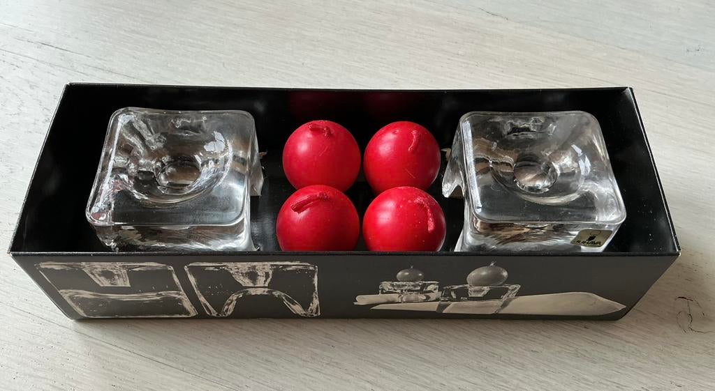 Vintage Juhava Ri-Jalka kandelaars in doos + extra kaarsjes, Ophalen of Verzenden, Zo goed als nieuw, Overige materialen, Minder dan 25 cm