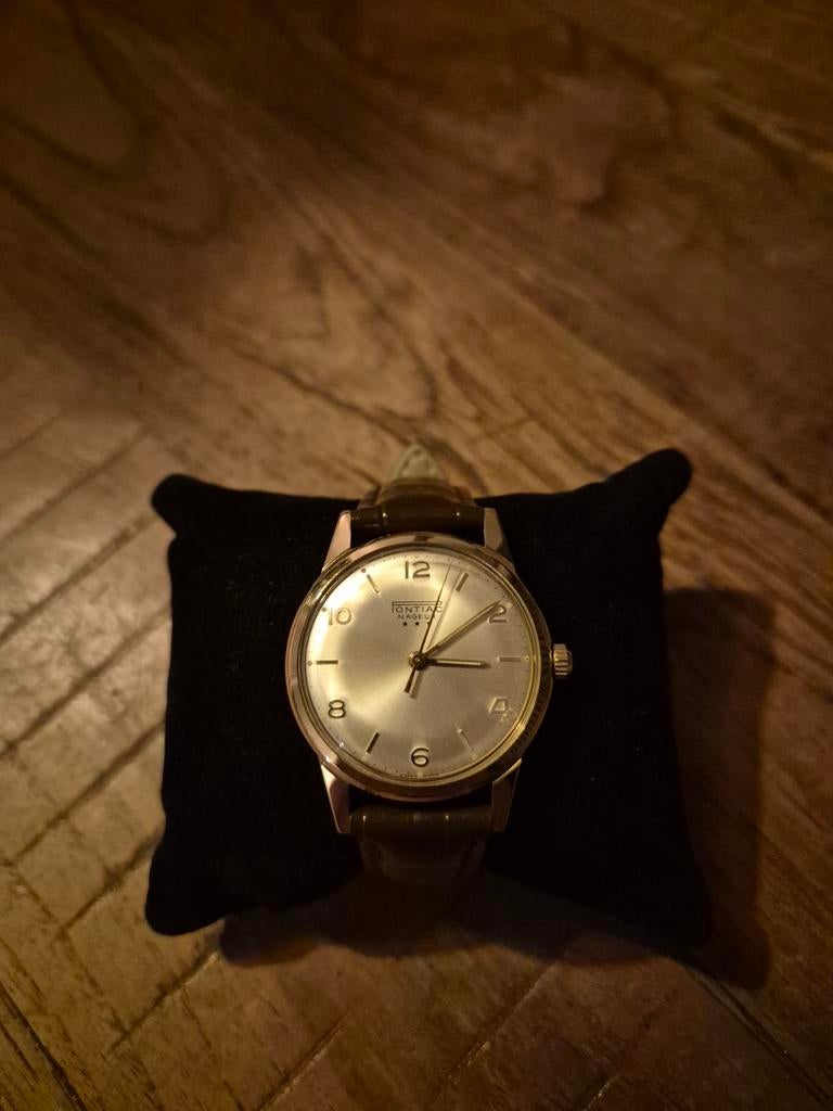 Pontiac Nageur 3 star mechanisch vintage horloge (Serviced), Ophalen of Verzenden, Overige merken