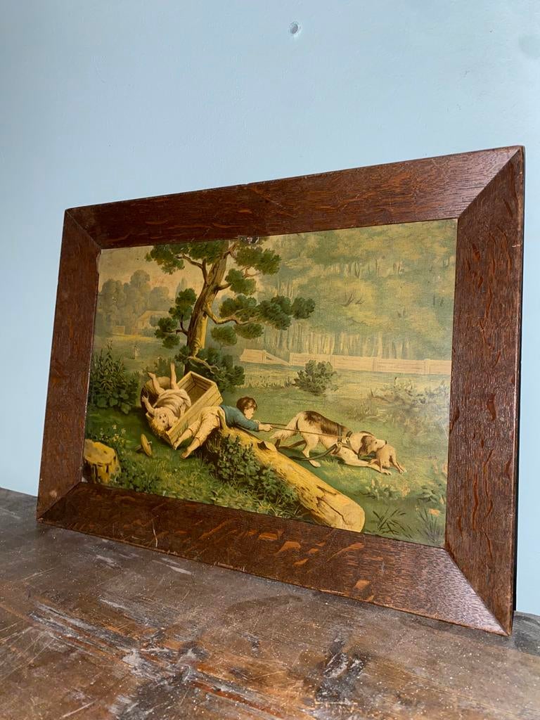 Oude print met omlijsting, Ophalen