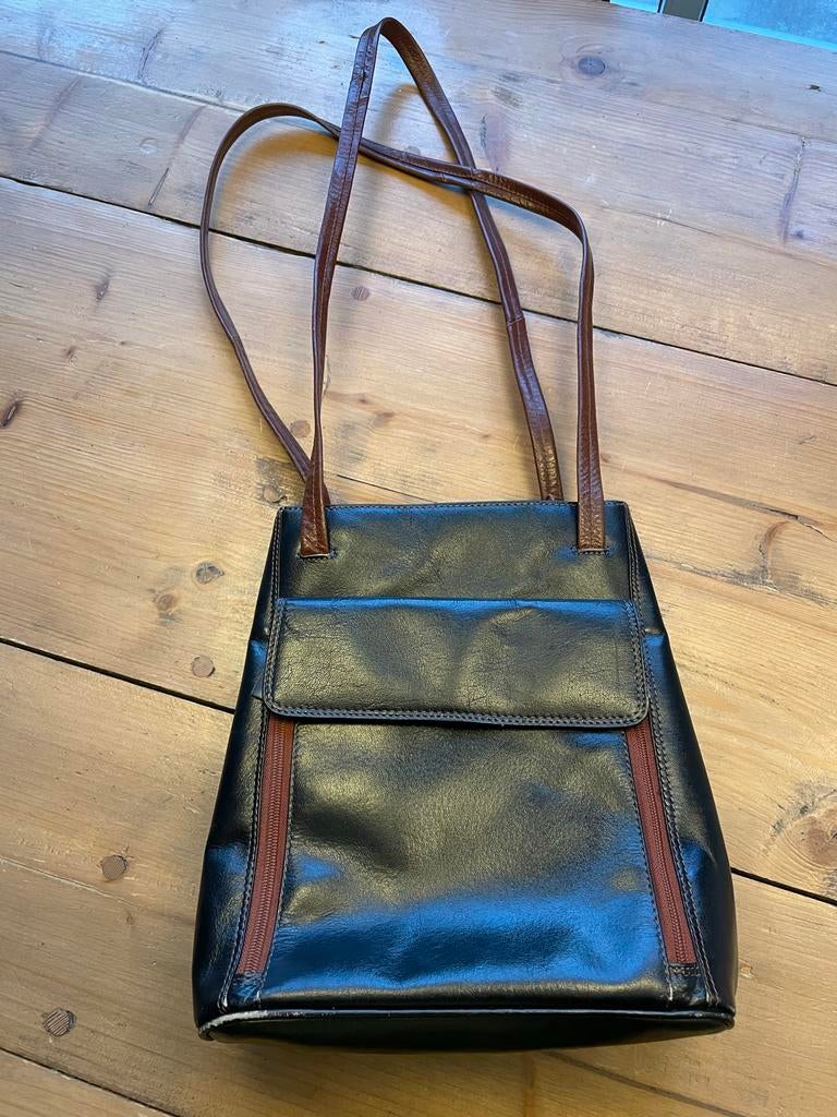 Leren Handtas / Rugtas, Sieraden, Tassen en Uiterlijk, Tassen | Damestassen, Ophalen of Verzenden, Gebruikt, Zwart, Handtas