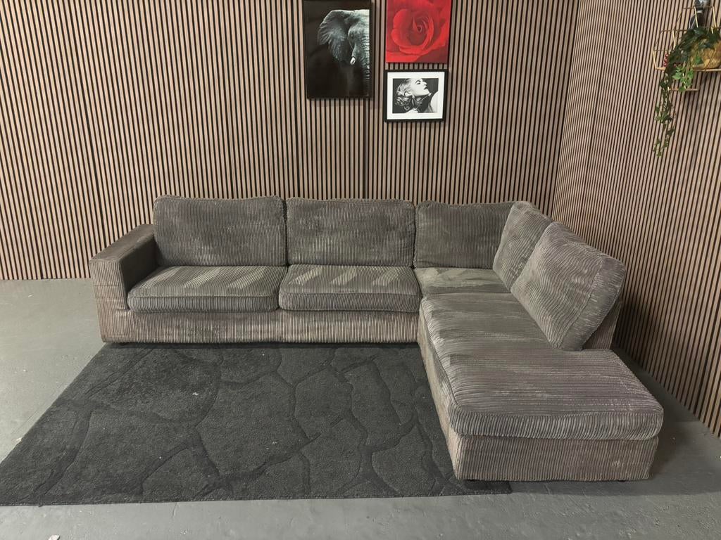 GRATIS LEVERING Ribstof Hoekbank Bruin 295x220 GEREINIGD, 250 tot 300 cm, Hoekbank, Ophalen of Verzenden, Zo goed als nieuw