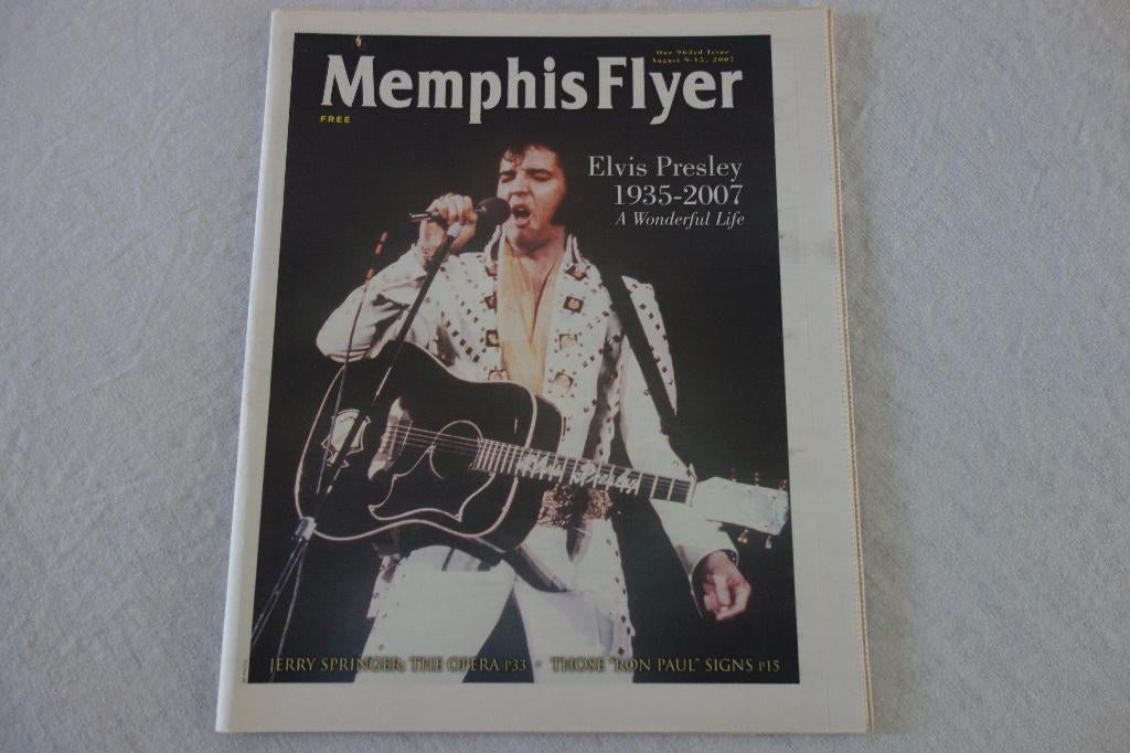 Elvis Presley Memphis  Flyer krant, Verzamelen, Muziek, Artiesten en Beroemdheden, Zo goed als nieuw, Boek, Tijdschrift of Artikel