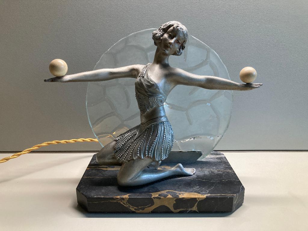 jaren 20 30 art deco Franse lady lamp Emile Carlier, Ophalen of Verzenden