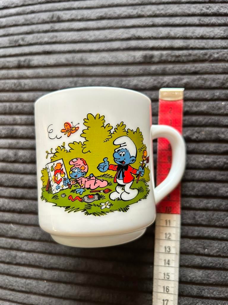 Melkwitte Beker Smurfen Peyo 1986, Verzamelen, Smurfen, Ophalen of Verzenden, Gebruikt
