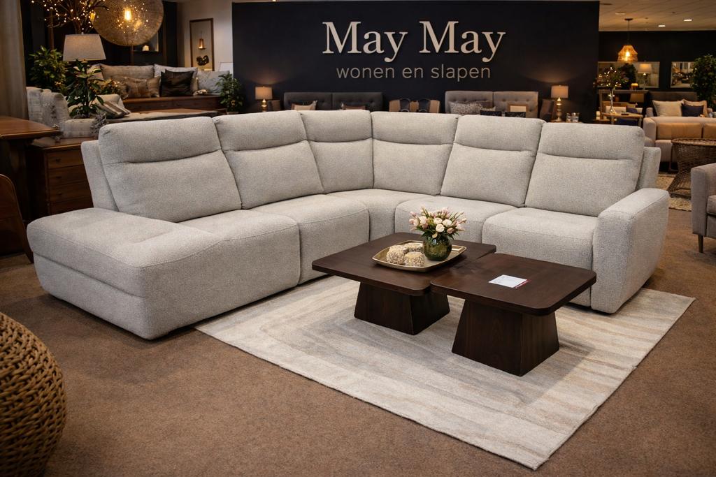 Hoekbank met elektrische relaxfunctie Beige Direct leverbaar